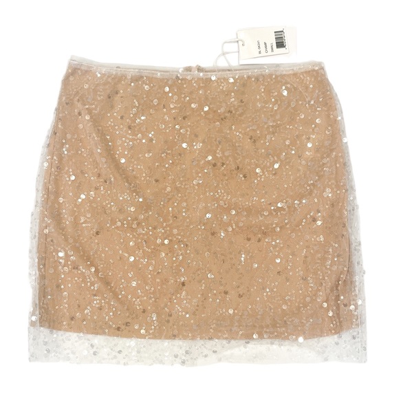 LUCY PARIS Ava Sequined Mesh Mini Skirt Champagne - NWT - Picture 3 of 4